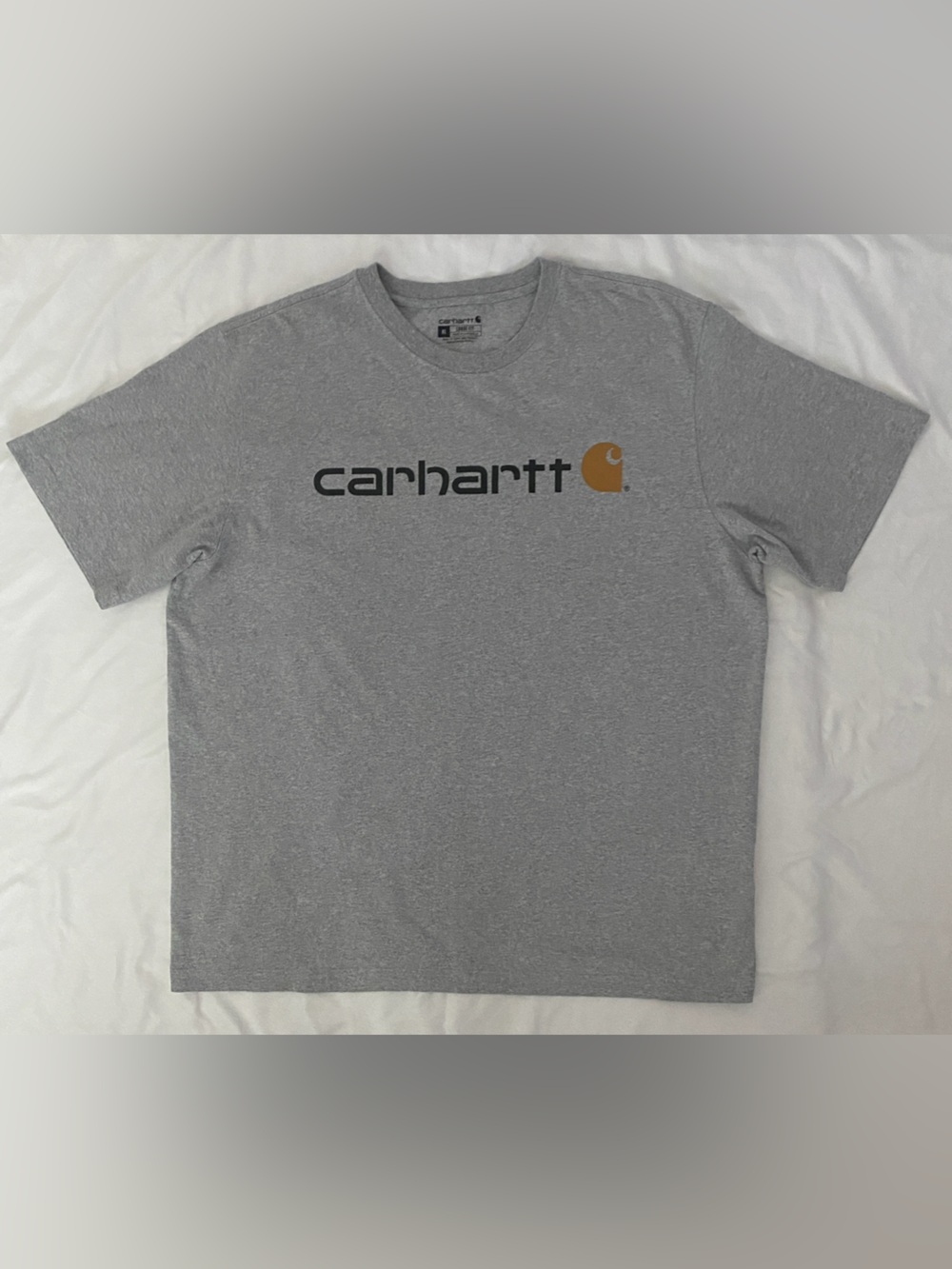 Carhartt Gray Short-Sleeve Tee with Gold Logo, Size XL
